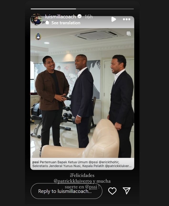 Luis Milla beri pesan untuk Patrick Kluivert. (Instagram/@luismillacoach)