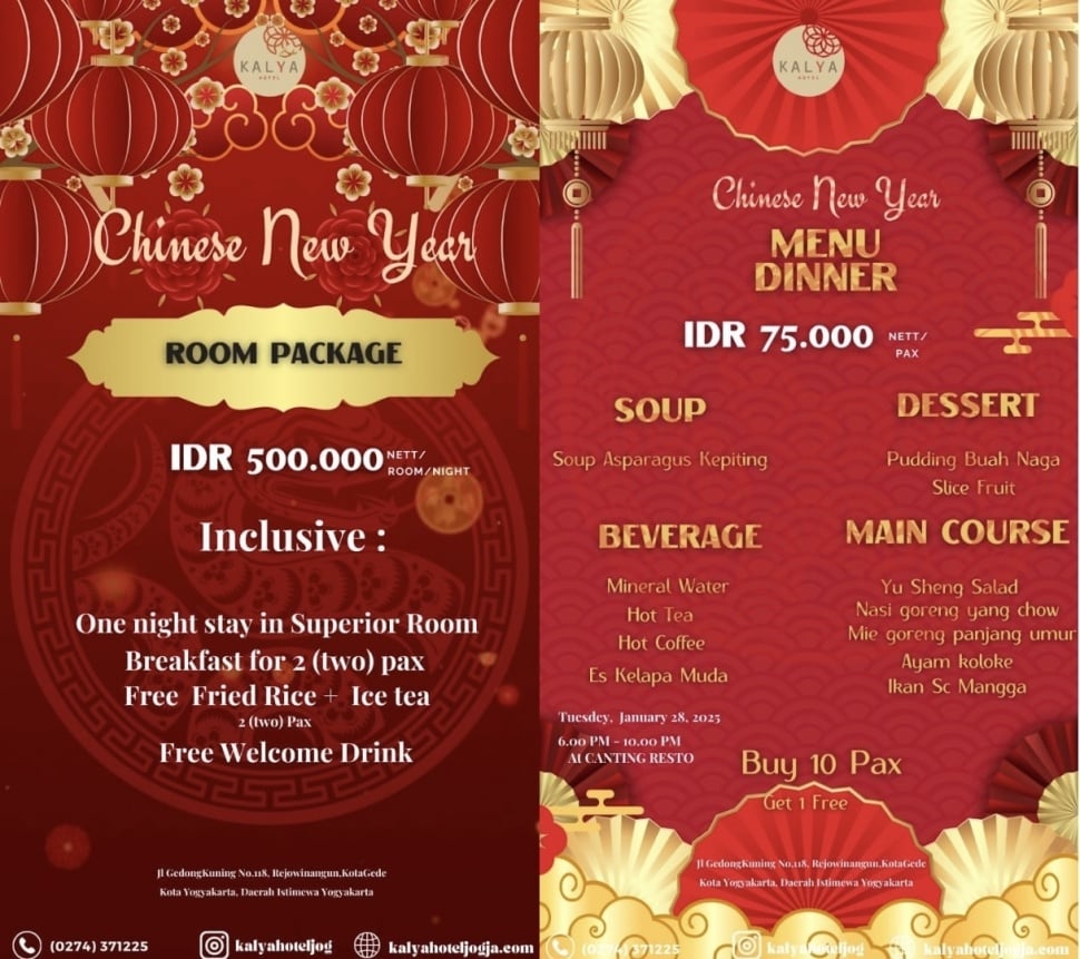 Paket tahun baru Imlek Kalya Hotel (Ist)