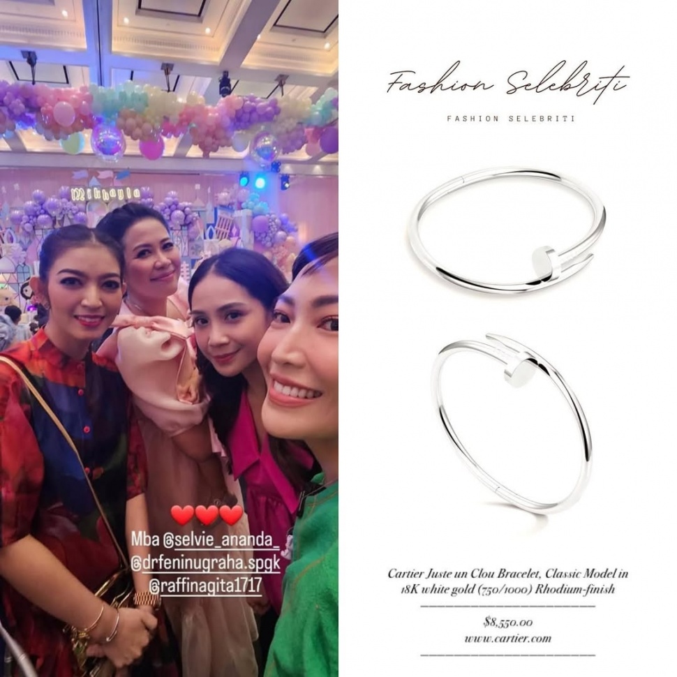 Gelang emas Selvi Ananda dari jenama Cartier. [Instagram/@fashion__selebriti]