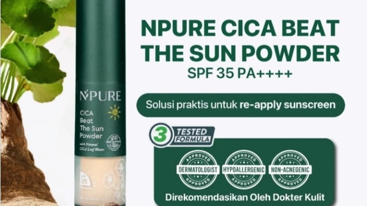 Sunscreen Powder dari NPURE Cica Beat The Sun Powder SPF 35 PA++++ (Shoppe/Npure Official Shop)