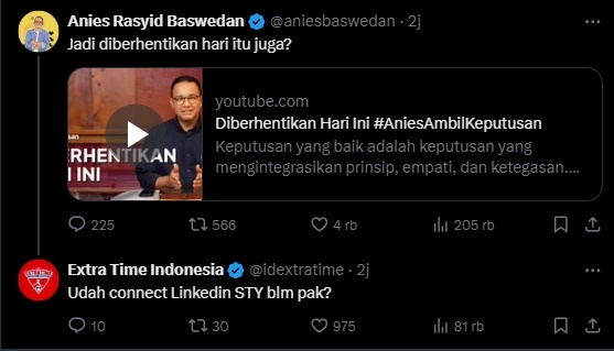 Anies Baswedan tanggapi pemecetan Anies Baswedan (X)