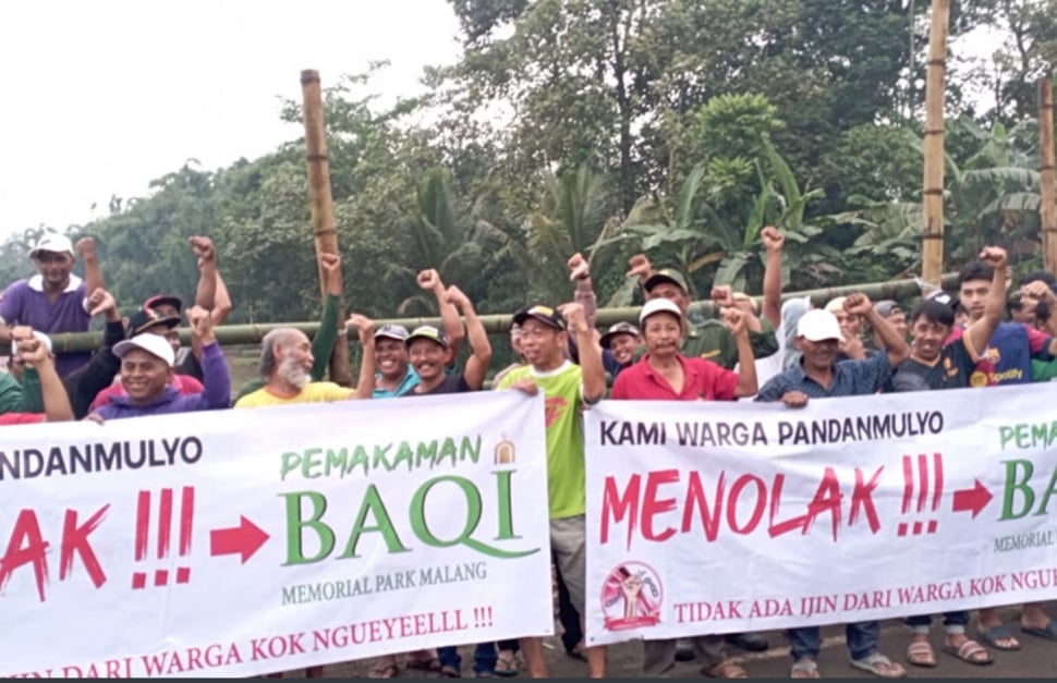 Warga Malang menolak proyek pembangunan makam mewah Baqi Memorial Park yang dianggap merusak lingkungan dan manipulatif. [dokumentasi]