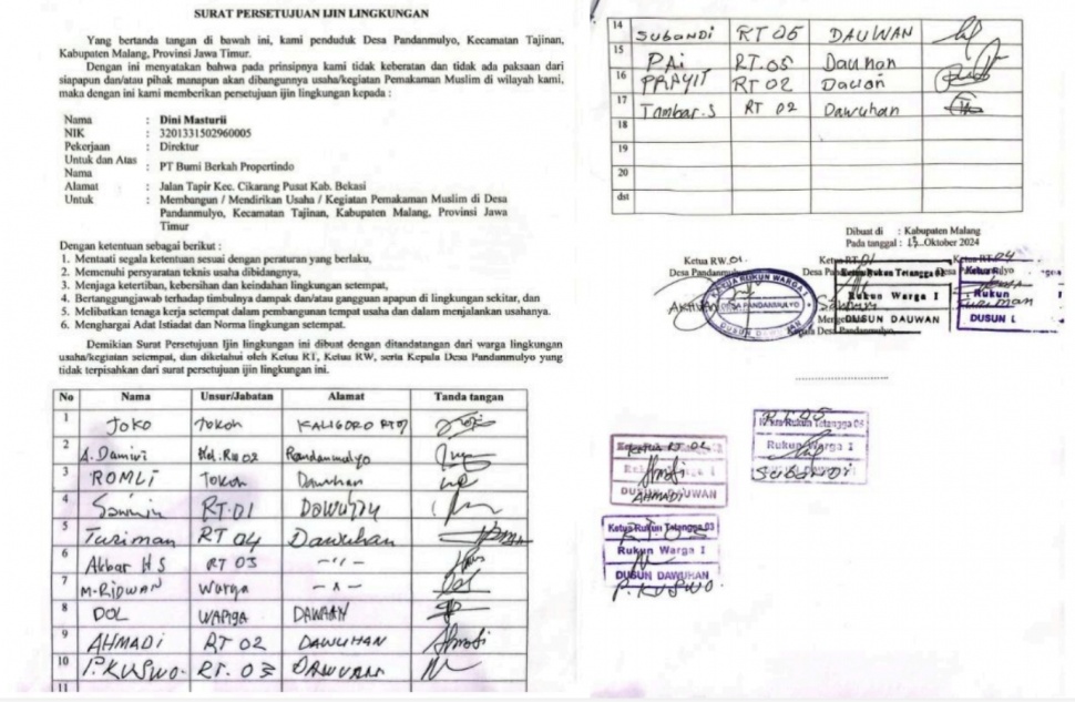 Surat prosedural yang dipegang oleh manajemen Baqi Memorial Park. [dokumentasi/baqi memorial park]