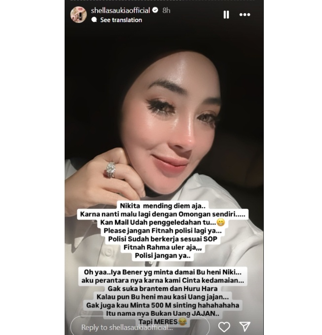 Chat Nikita Mirzani dengan Shella Saukia (Instagram)