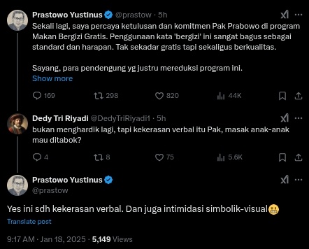 Yustinus Prastowo membahas dugaan kekerasan verbal dan intimidasi di konten Deddy Corbuzier. [X]