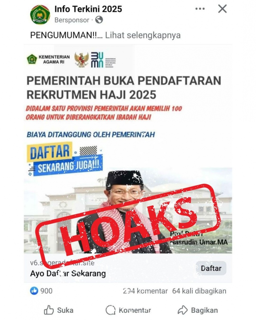 Hoaks seleksi petugas haji. 