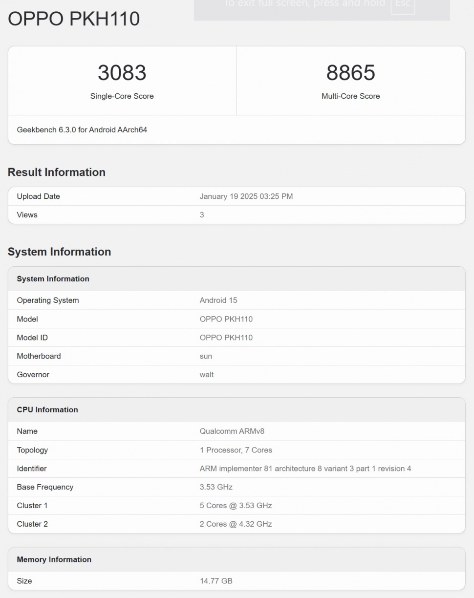 Hasil pengujian Geekbench Oppo Find N5. (Gizmochina)