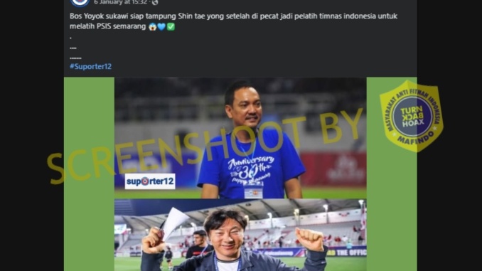 Cek Fakta PSIS Semarang siap tampung Shin Tae Yong (TurnBackHoax)