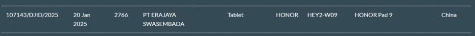 Honor Pad 9 lolos sertifikasi di Indonesia. (SDPPI)