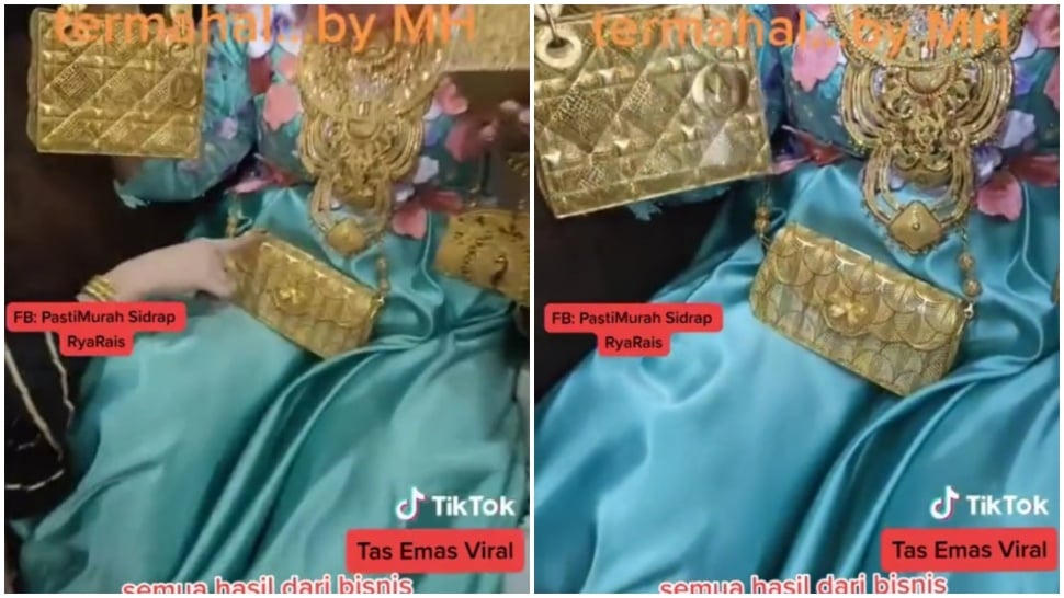 Koleksi tas emas Mira Hayati. [TikTok/@pasti_murah_mh_kosmetik]