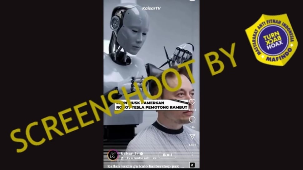 Cek Fakta Elon Musk pamer robot pemotong rambut (turnbackhoax)