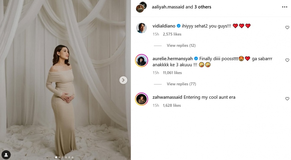 Komentar Aurel Hermansyah dan Zahwa Massaid atas kehamilan Aaliyah (Instagram/aaliyah.massaid)