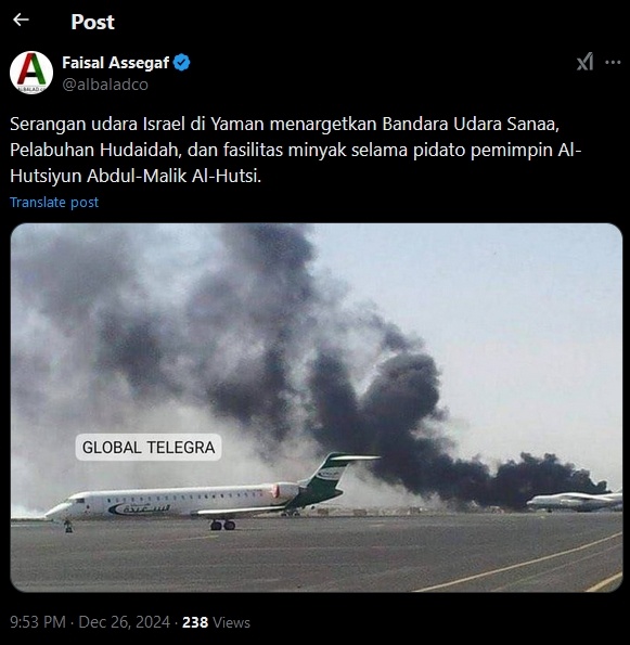 Cek Fakta Bandara Yaman usai diserang Israel (X)