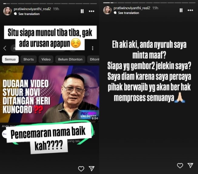 Teh Novi tidak mau minta maaf ke Heri Kuncoro (Instagram)