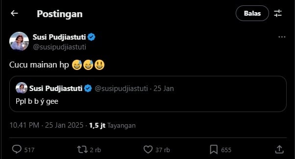 Cuitan typo Susi Pudjiastusi bikin netizen gempar. (tangkapan layar/X)