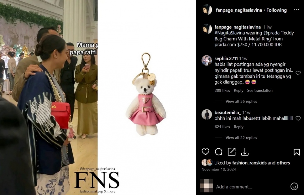 Koleksi bag charm atau gantungan tas Nagita Slavina. [Instagram/@fanpage_nagitaslavina]