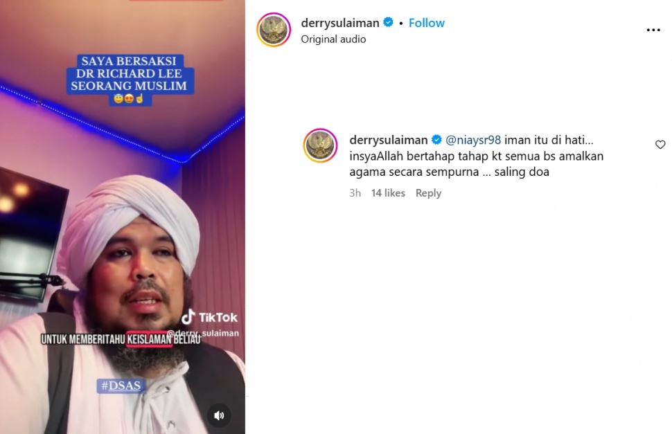 Komentar Ustaz Derry Sulaiman (Instagram/derrysulaiman)