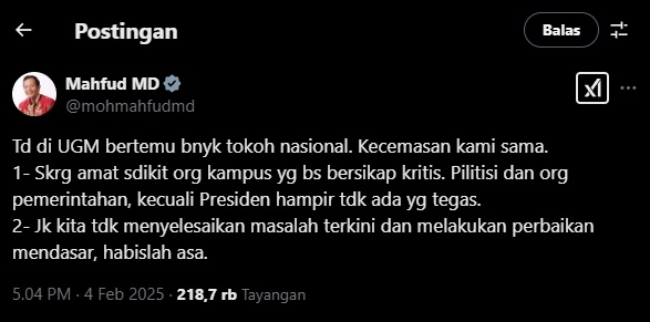 Cuitan terbaru Mahfud MD. (tangkapan layar/X)