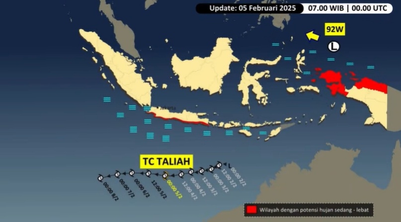 Wilayah yang berpotensi angin kencang dan hujan sedang-lebat. (BMKG)