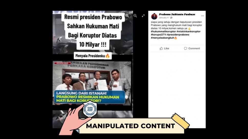 Cek Fakta Keputusan Prabowo Hukum mati Koruptor (Turnbackhoax.id)