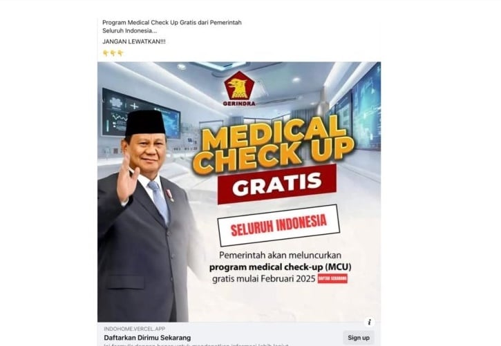 Cek Fakta Link Pendaftaran Check Up Kesehatan Gratis (Facebook)