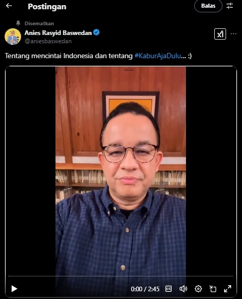 Video Anies saat menanggapi trend #Kaburajadulu yang kini bergulir di media sosial. (Tangkapan layar/X)