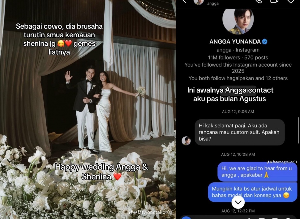 Angga Yunanda sudah memesan baju pengantin dari Agustus 2024. [TikTok/@fatwongtailor01]