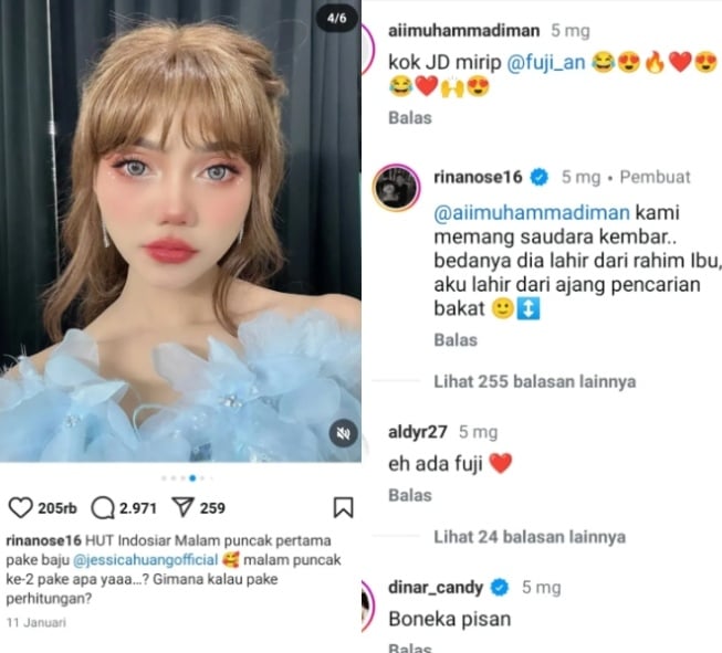 Rina Nose dihujat penggemar Fujianti Utami (Instagram)