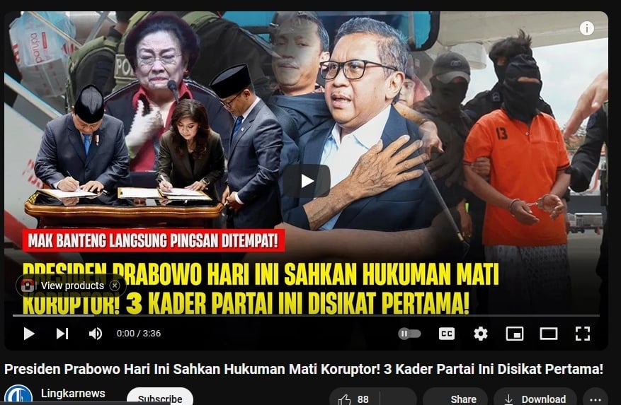 Cek Fakta Prabowo Sahkan Hukuman mati untuk Koruptor (Youtube)