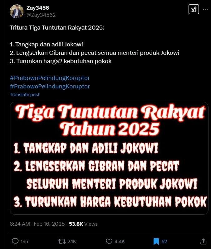 Tritura 2025 menggema bersama tagar Indonesia Gelap. (X)