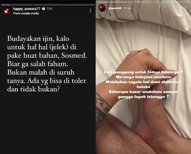  Postingan Instagram Story Gilga Sahid dan Happy Asmara (Instagram)