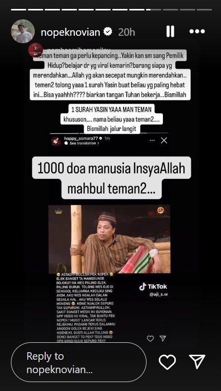 Nopek Novian didoakan buruk imbas tudingan merendahkan Gilga Sahid (Instagram/nopeknovian)