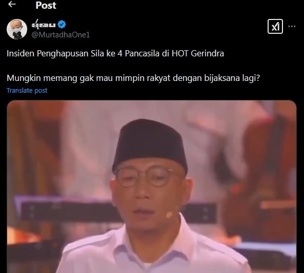 Cek Fakta Insiden Penghapusan Sila ke-4 Pancasila di HUT Gerindra (X)