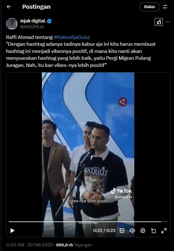 Raffi Ahmad menangapi tren Kabur Aja Dulu (X)