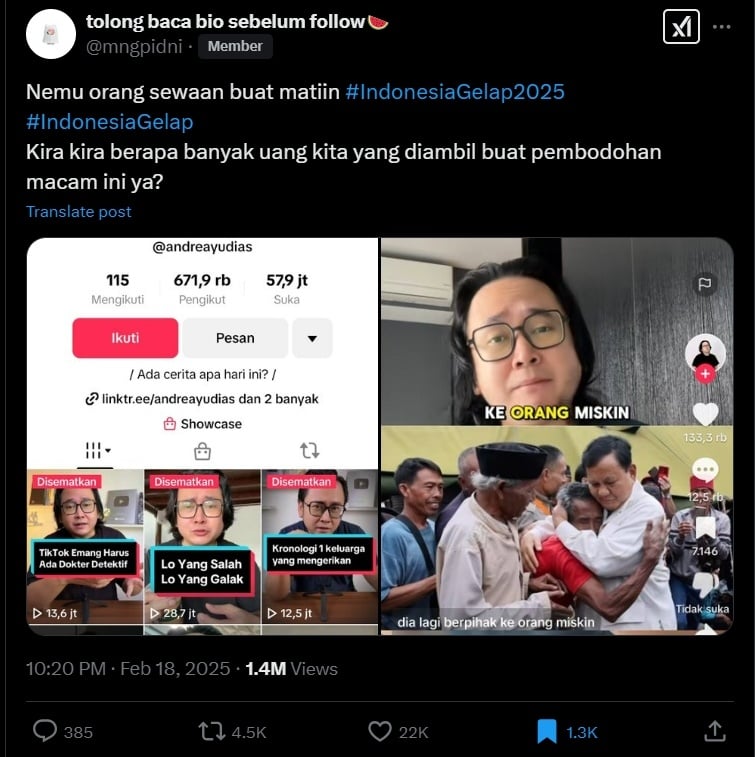 Counter narasi Indonesia Gelap ramai menjadi perbincangan. (X)