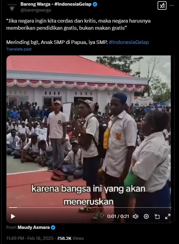 Orasi siswa Papua ini viral di media sosial. (X)