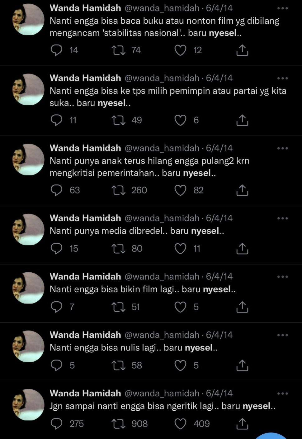 Cuitan Wanda Hamidah (X/nyolinyol)