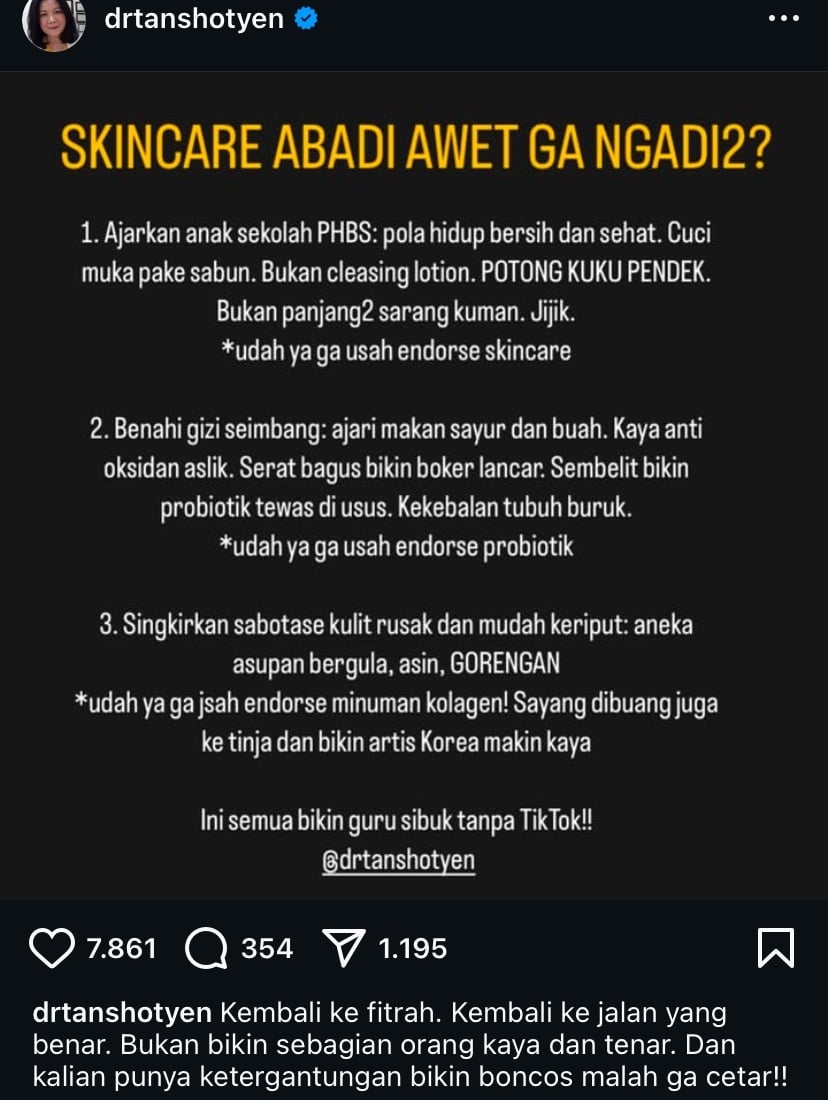 Unggahan Dokter Tan (Instagram)