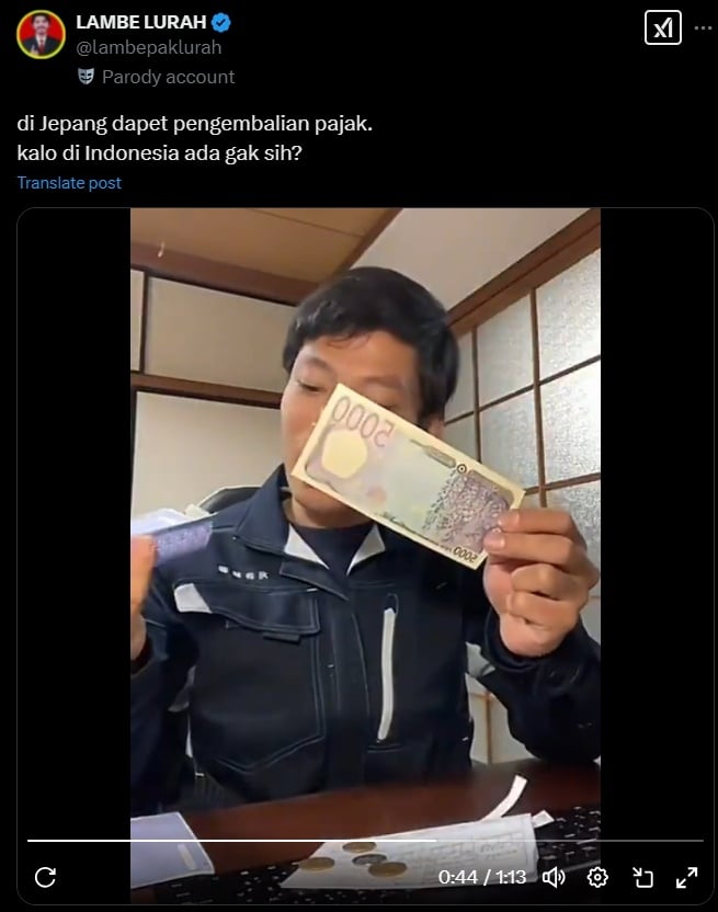 Viral pekerja asal Indonesia dapat pengembalian pajak di Jepang. (X)