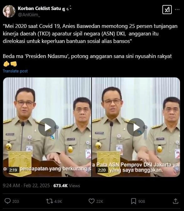 Warganet bandingkan efisiensi versi Anies dengan Prabowo. [X/ AnKiiim_]