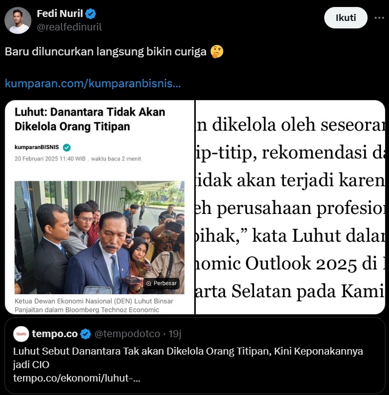 Fedi Nuril blak-blakan bantah Luhut Binsar Pandjaitan. (x/realfedinuril)