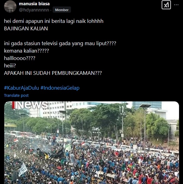 Cek Fakta Aksi massa Indonesia Gelap tak diliput stasiun TV (X)