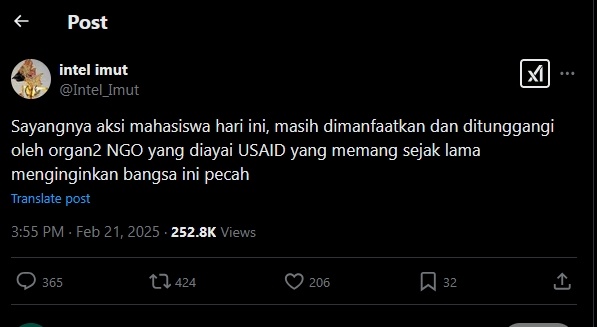 Cek Fakta Aksi Mahasiswa Indonesia Gelap didanai USAID (X)