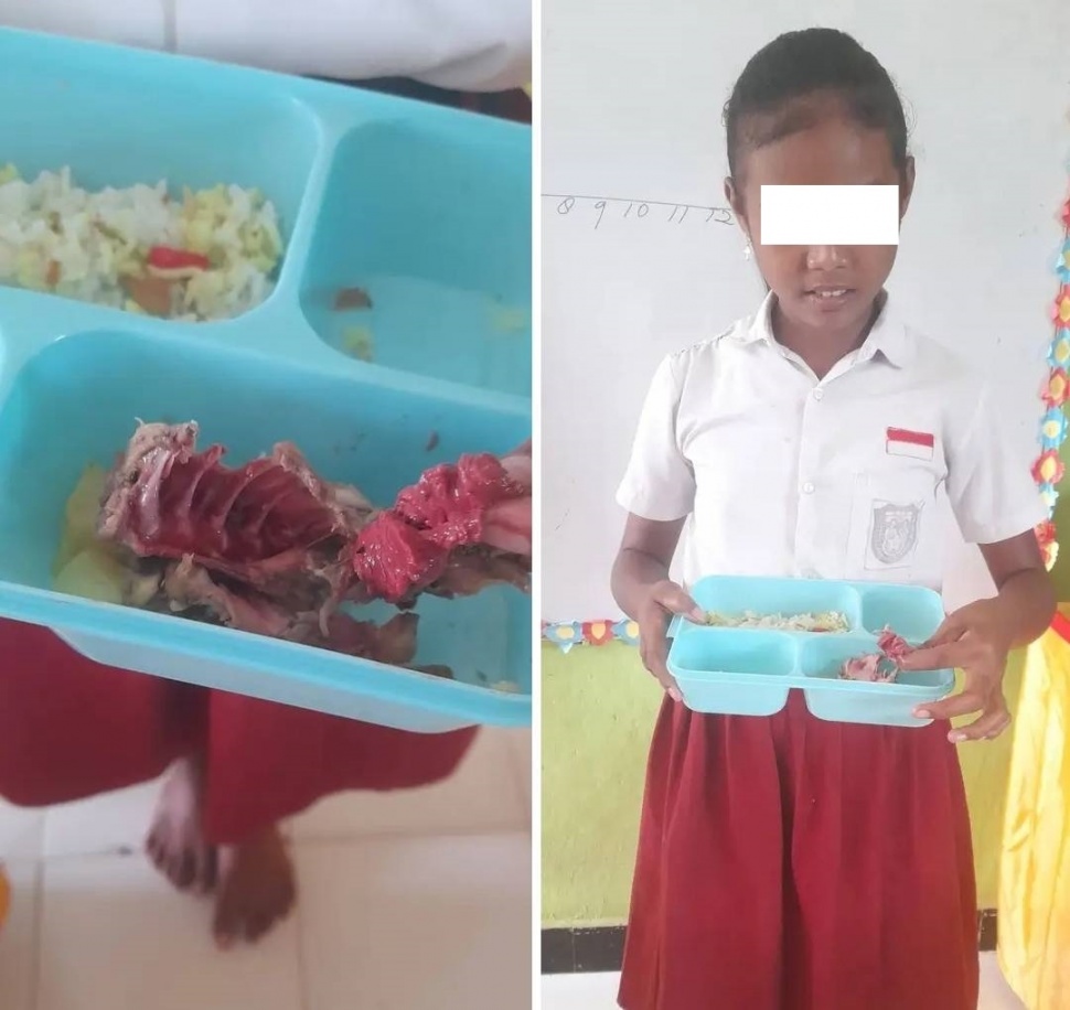 Siswi di NTT dapat daging mentah di menu Makan Bergizi Gratis. (Facebook/Muhammad Rizal Aydogan))