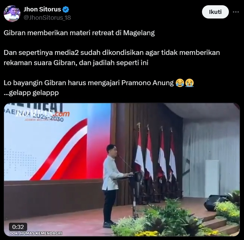 Gibran Rakabuming beri materi retreat di Magelang. (x/JhonSitorus_18)