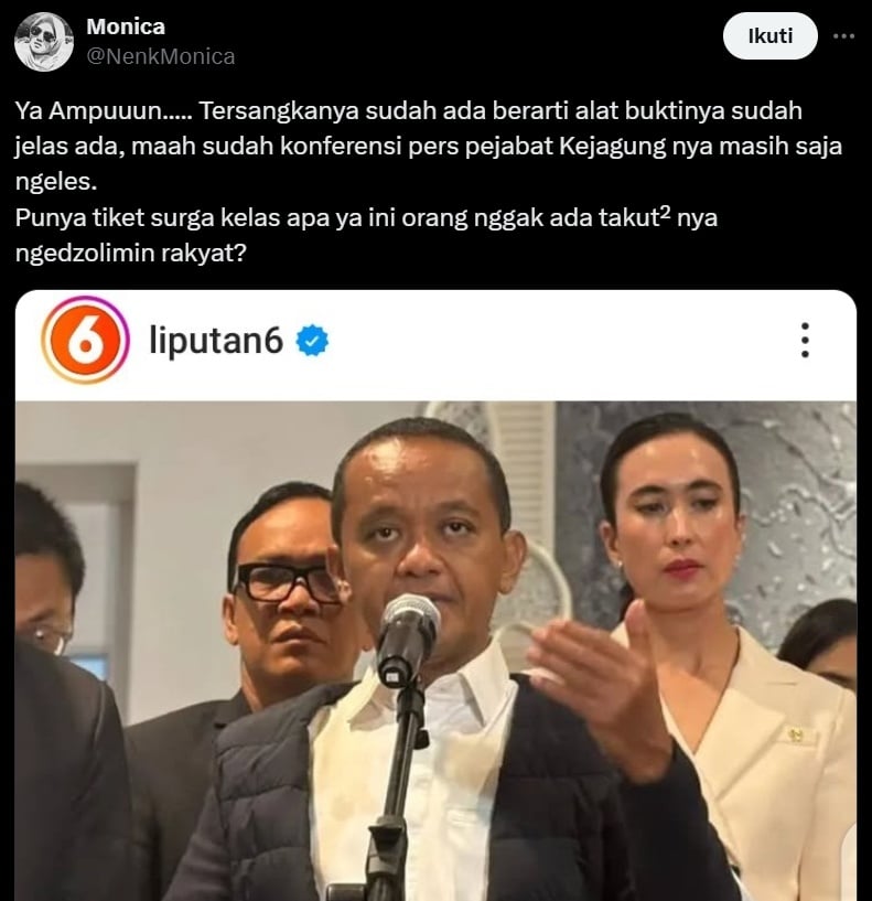 Bahlil Lahadalia bantah ada BBM oplosan. (x/NenkMonica)