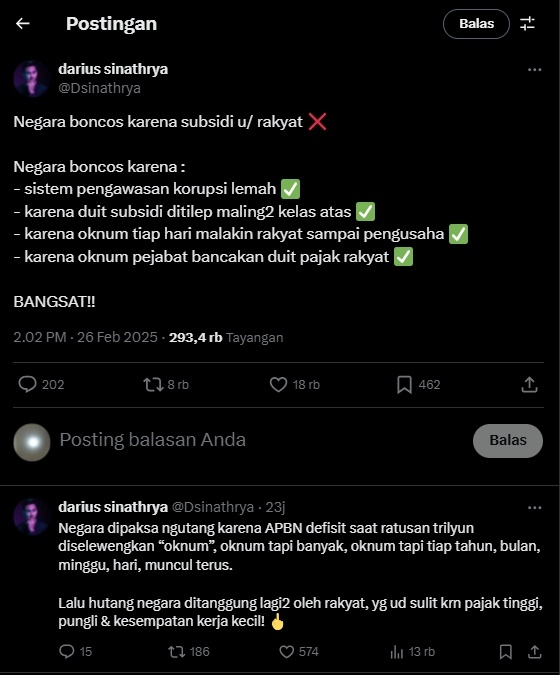 Darius Sinathrya geram dengan pemerintahan (X)