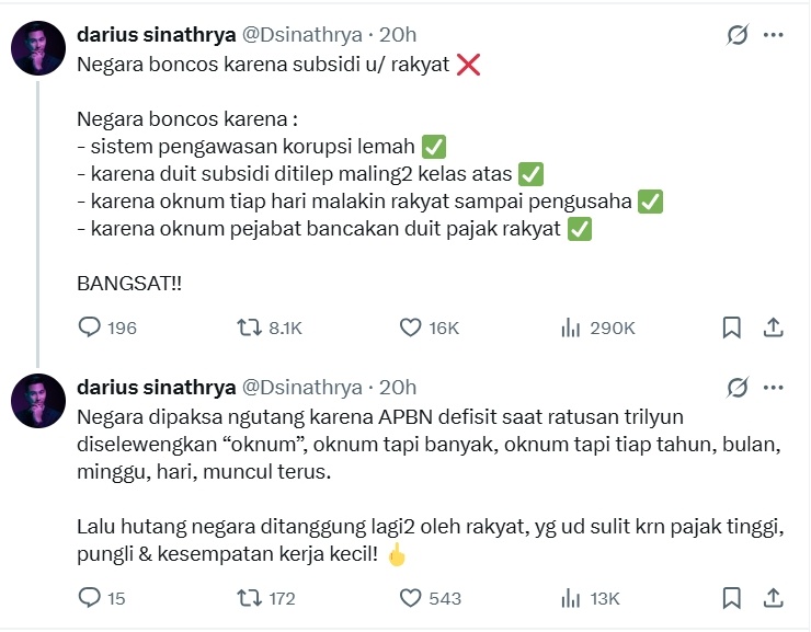 Unggahan Darius Sinathrya [X/@Dsinathrya]