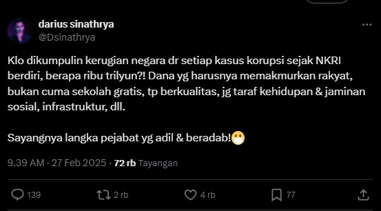 Darius Sinathrya geram dengan pemerintahan (X)