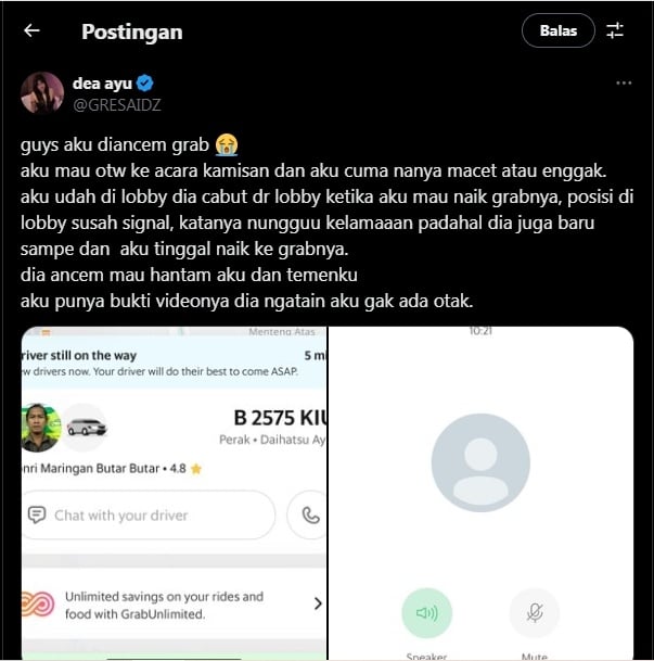 Cuitan Dea OnlyFans diancam sopir taksol saat hendak ikut Aksi Kamisan di Istana Negara. (tangkapan layar/X)